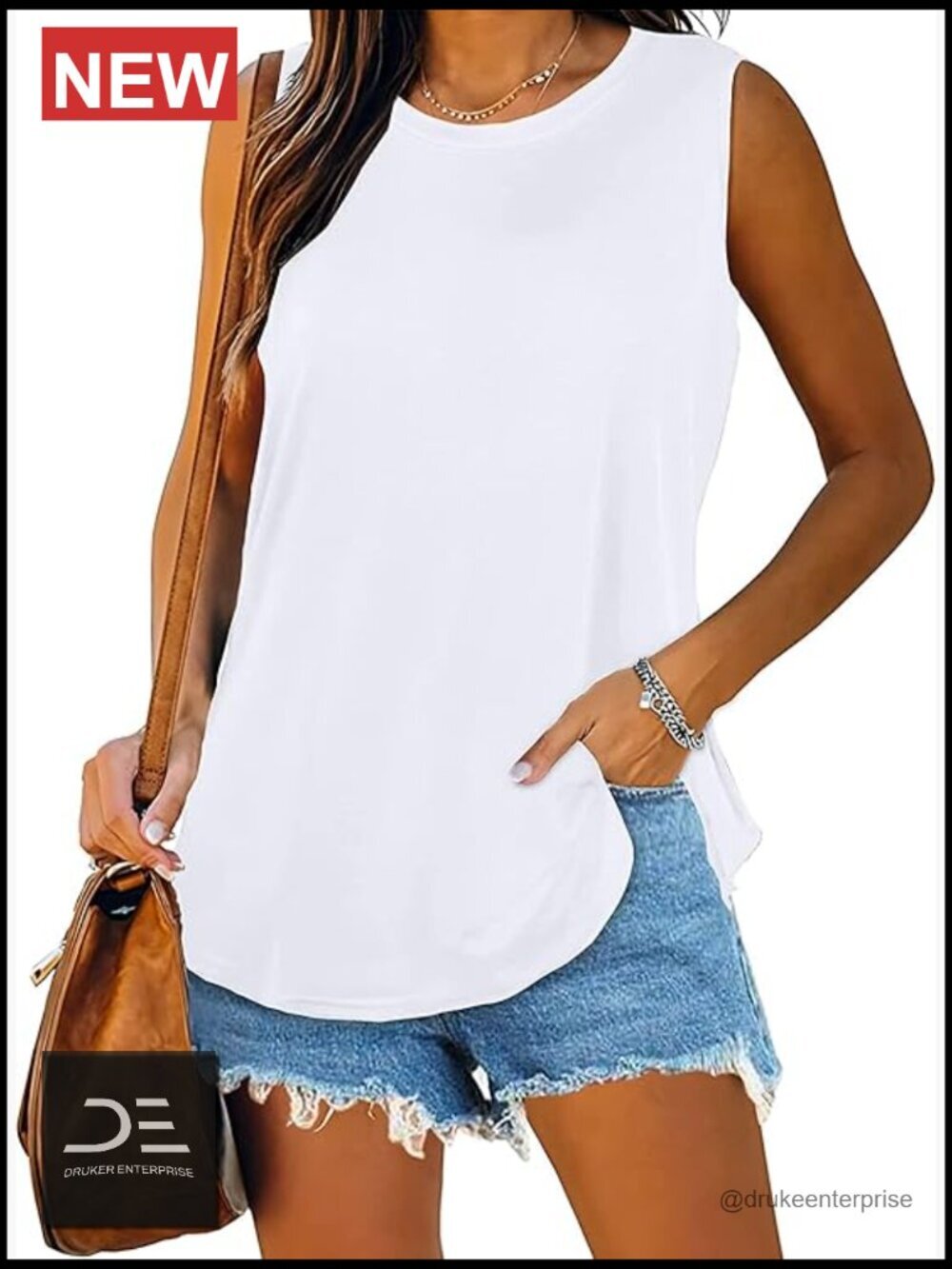 Swing Tunic Sleeveless Loose Fit Tank Top Lightweight Cotton Blend Blouse